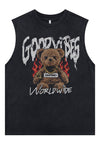 Bear print tank top surf vest retro teddy sleeveless t-shirt