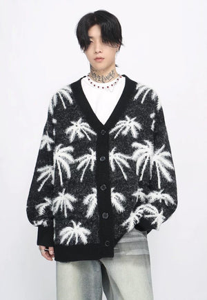 Palm sweater sweater black tropical pattern hairy y2k jumper