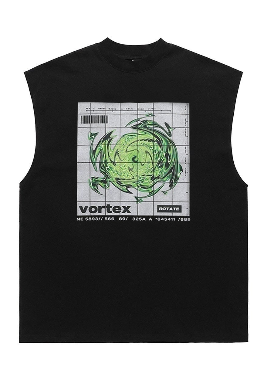 Vortex print tank top surfer vest retro sleeveless t-shirt