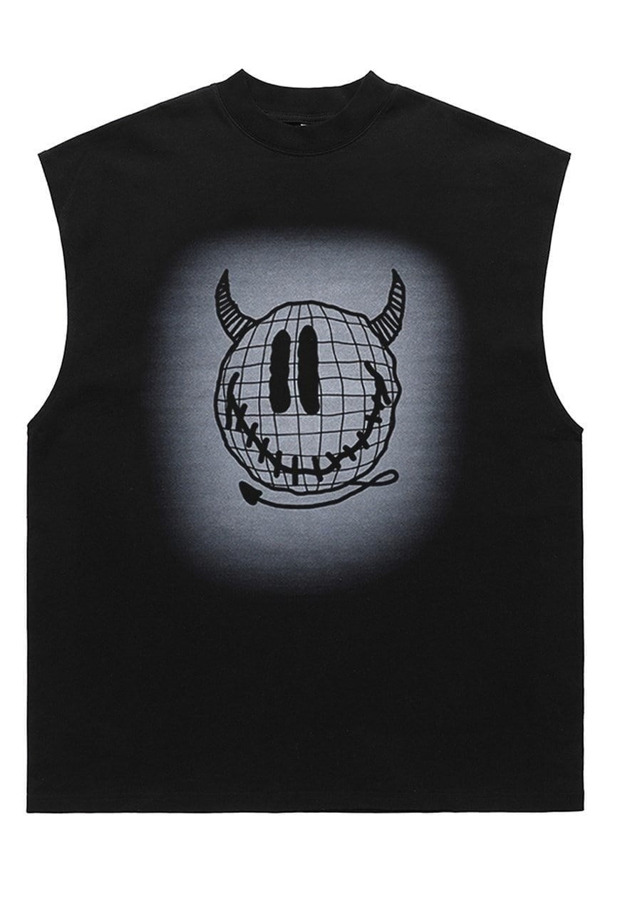 Devil emoji tank top surfer vest retro sleeveless t-shirt