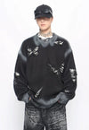 Graffiti sweater black ripped punk y2k jumper butterfly top