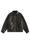 Butterfly patchwork faux leather jacket utility bomber brown