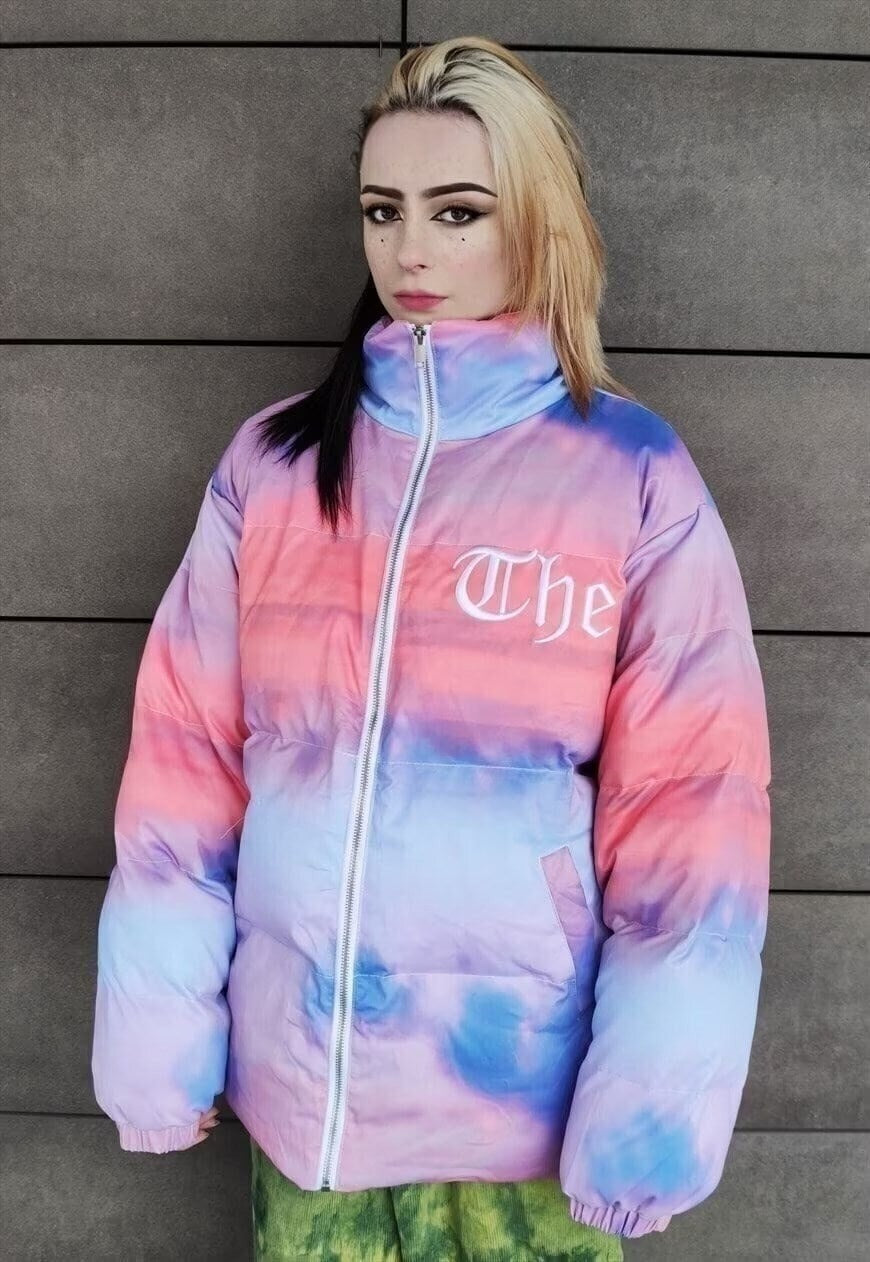 Clouds print bomber tie-dye rainbow sky jacket pastel pink