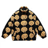 Emoji fleece jacket faux fur smile print bomber in black