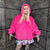 Pink fleece jacket handmade detachable fluffy bomber fluorescent faux fur premium Barbie coat in bright neon pink