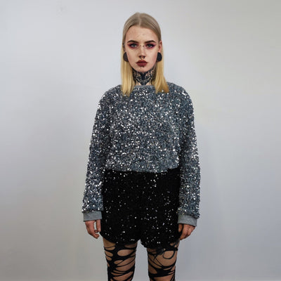 Silver sequin sweatshirt glitter top sparkle jumper party