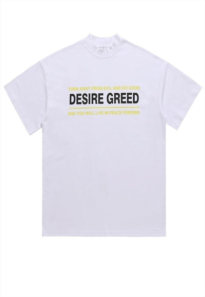 Greed t-shirt grunge tee retro slogan raver top in white