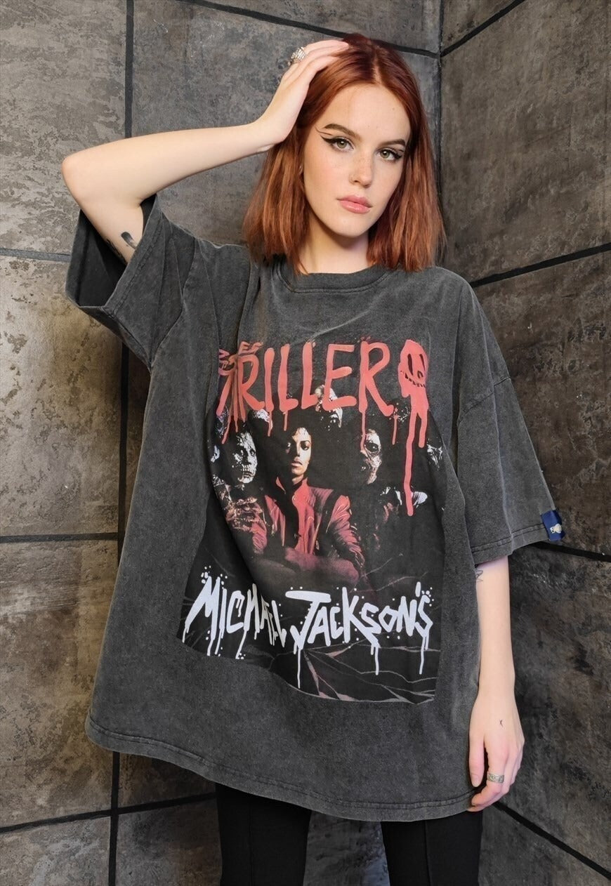 Premium Michael Jackson tshirt vintage wash horror tee black