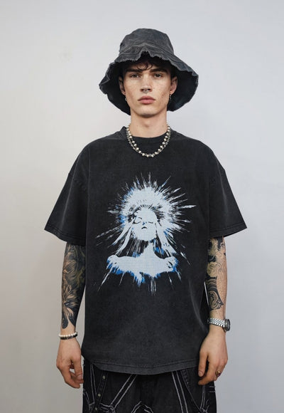 Holy spirit t-shirt saint print tee graffiti top acid grey