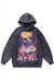 Anime print hoodie Naruto pullover vintage wash jumper grey