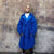 Cobalt blue fleece coat neon trench double breasted festival jacket going our rave mac fluffy preppy overcoat Smurf poncho in bright blue