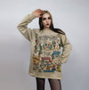 Pop art sweatshirt retro print top thin cartoon jumper gamer sweater psychedelic pullover Y2K print t-shirt in brown