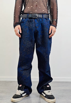 Blue leopard jeans animal denim trousers cheetah pants