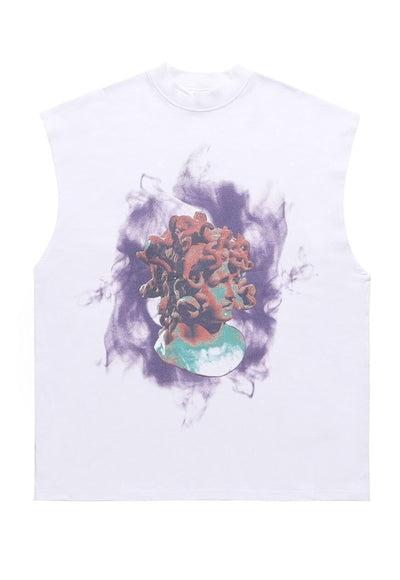 Medusa print sleeveless t-shirt monster tank top surfer vest