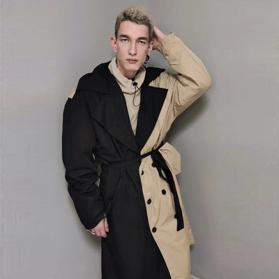 Contrast colour stitched trench coat asymmetric mac in cream