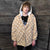 Polka dot fleece coat handmade 2in1 hood trench jacket cream