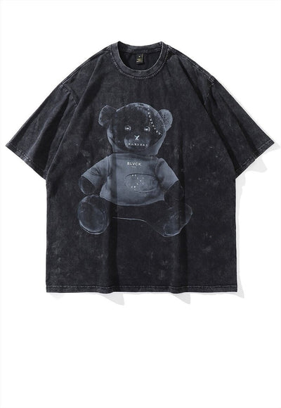 Bear print t-shirt Y2K Teddy tee vintage top in acid grey