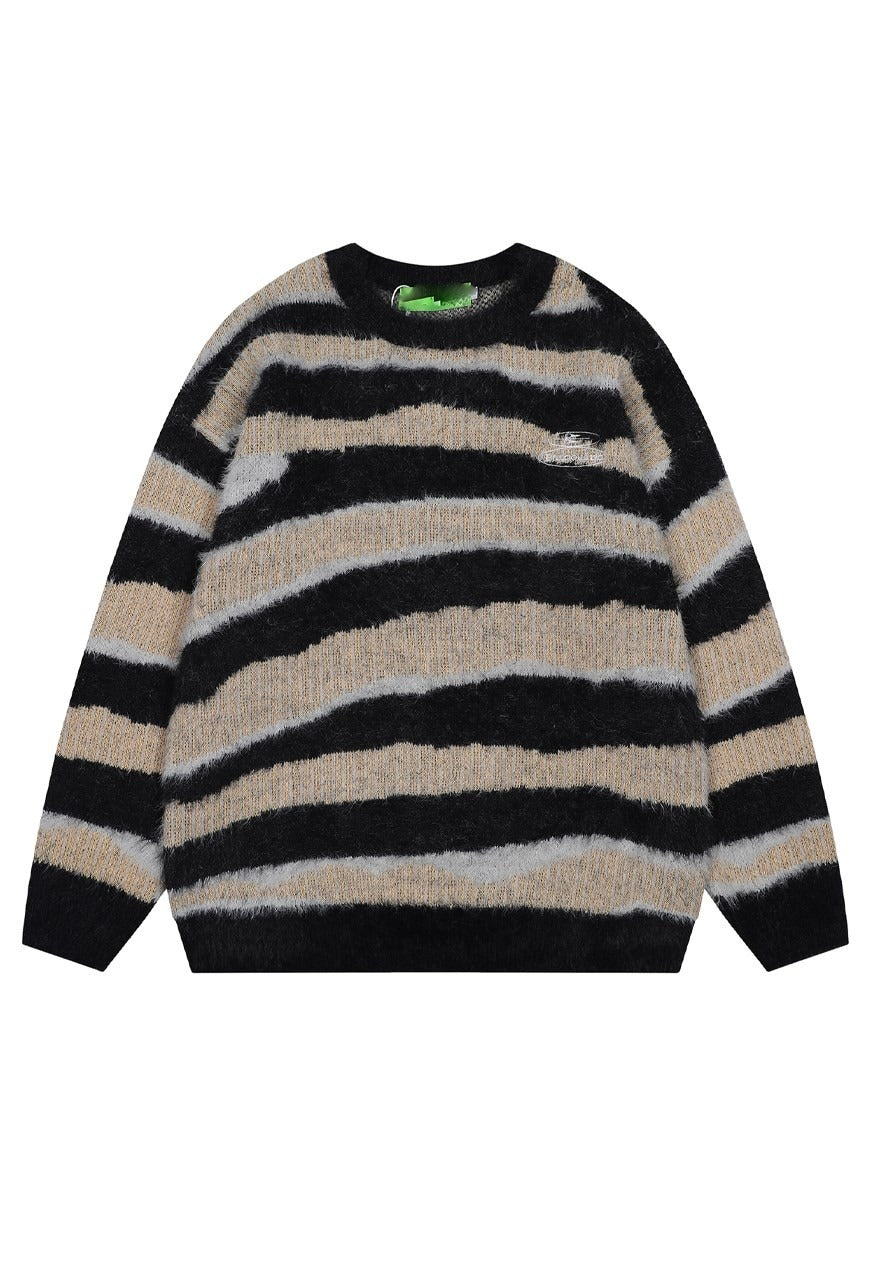 Striped sweater fluffy punk jumper Gothic fuzzy top in green