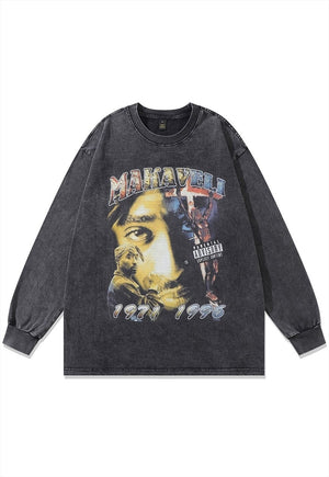 Dead rapper t-shirt vintage wash hip-hop print long tee grey