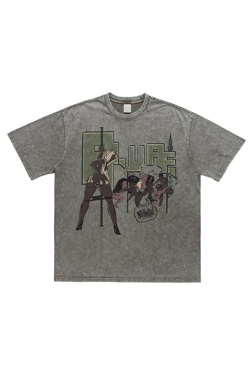 Stripper print t-shirt pole dancing tee grunge top acid grey