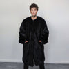 Long faux fur coat handmade fluffy luxury bomber premium fleece jacket detachable sleeve trench in black