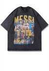 Messi print t-shirt sports tee retro football top in grey