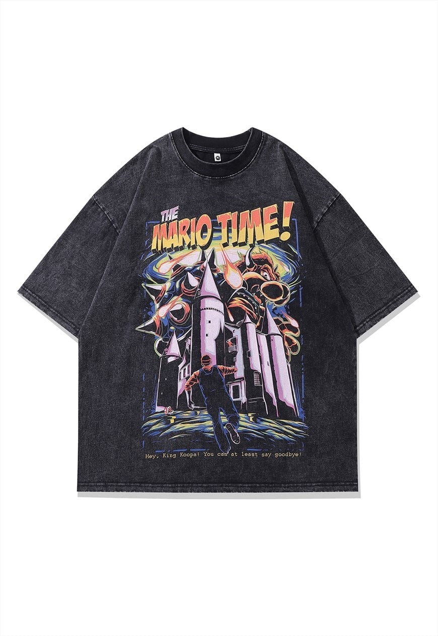 Super Mario t-shirt old Nintendo tee retro Japanese top grey