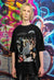 Party print t-shirt raver tee clubbing top in vintage black