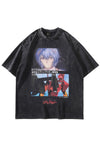 Anime t-shirt Japanese tee reto cartoon top in vintage grey