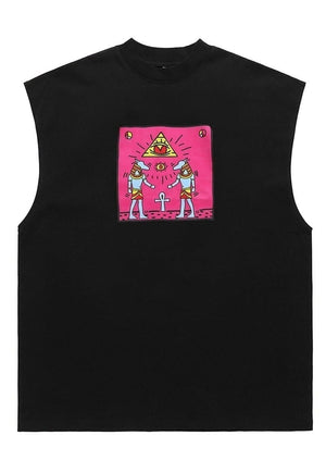 Egyptian print sleeveless tshirt Sphynx tank top surfer vest