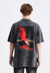 Volcano t-shirt flame print tee less is more slogan top grey