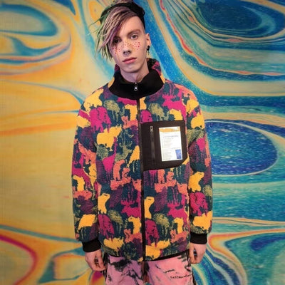 Rainbow fleece jacket Reversible tie-dye print bomber pink