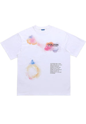 Water colour print t-shirt abstract tee paint top in white