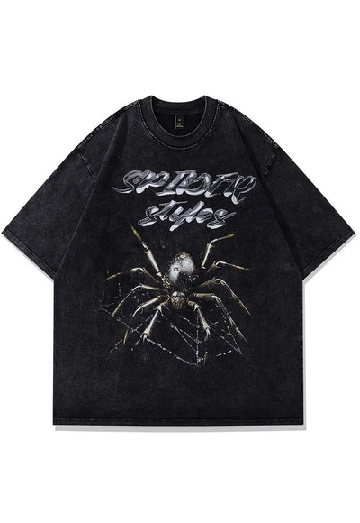 Spider print t-shirt Goth tee retro punk top in acid grey