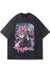 Anime print t-shirt Japanese cartoon tee skater top in black