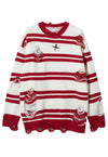 Horizontal stripe sweater ripped punk jumper Gothic top red