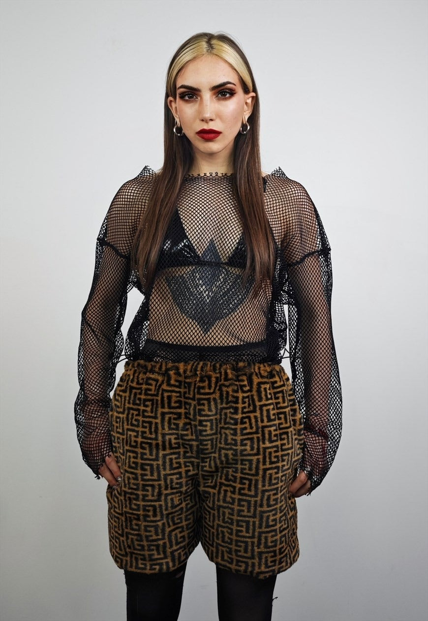 Arabic pattern shorts fleece cropped geometric skater pants