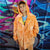 Tie-dye fleece coat handmade 2in1 hood trench jacket orange