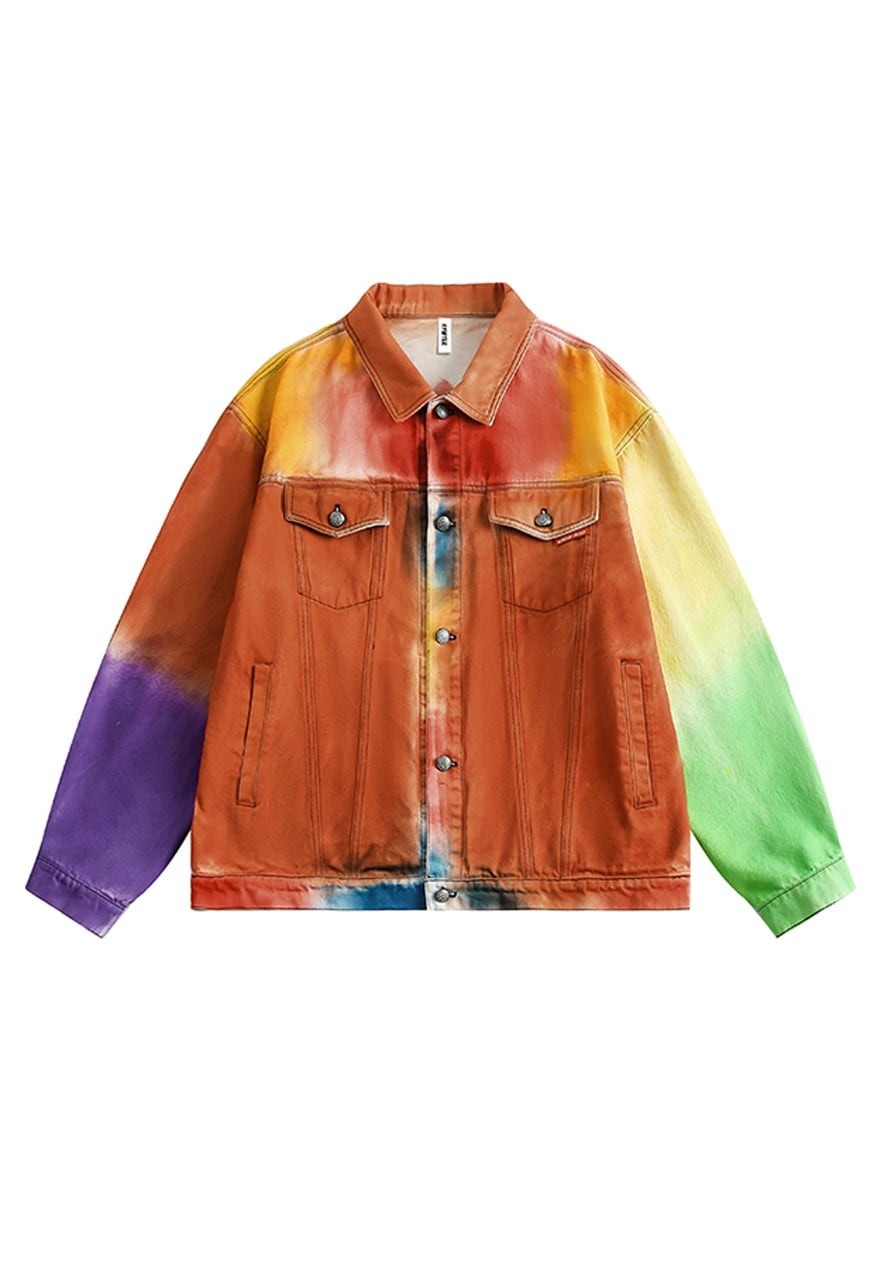 Rainbow denim jacket graffiti jean bomber unicorn coat