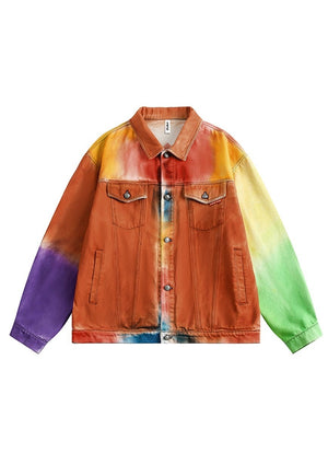 Rainbow denim jacket graffiti jean bomber unicorn coat