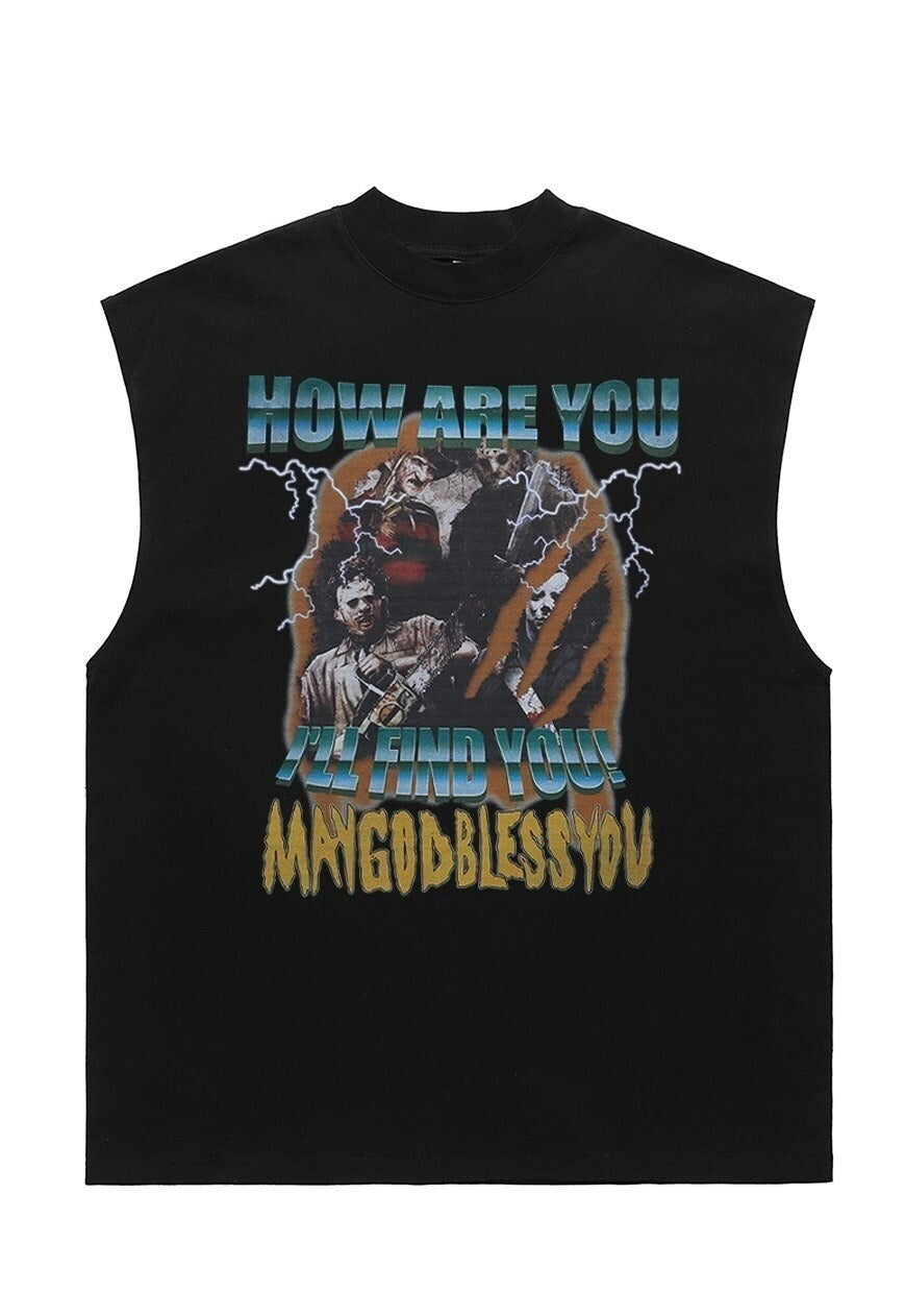 Horror movies tank top surfer vest retro sleeveless t-shirt