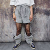 Grey soft fleece joggers luminous detachable pants handmade shiny faux fur raver shorts premium festival overalls in electric light gray