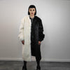 Long faux fur coat handmade fluffy luxury contrast bomber premium split fleece jacket detachable sleeve catwalk trench in cream black