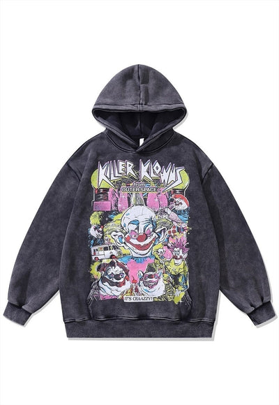 Clown hoodie creepy vintage wash pullover killer jumper grey