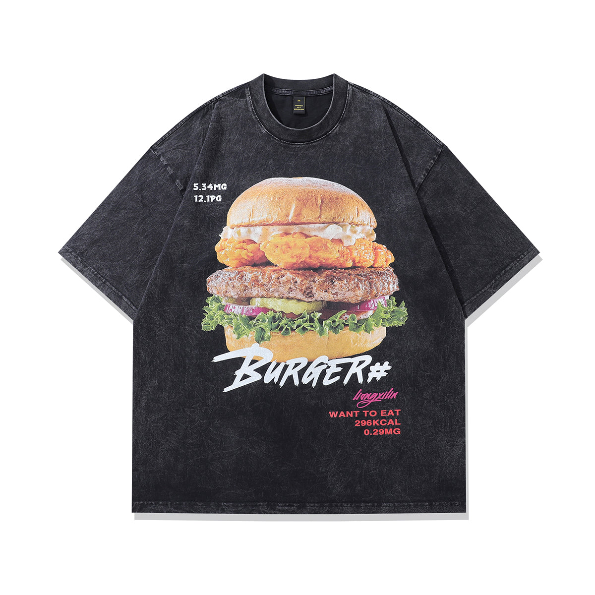 Burger print t-shirt fast food tee Y2k grunge mcdonalds top in vintage grey