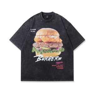 Burger print t-shirt fast food tee Y2k grunge mcdonalds top in vintage grey