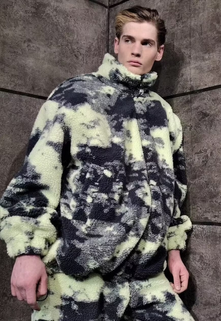 Gradient fleece bomber handmade tie-dye punk camo jacket