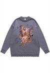 Saint sweater ripped jumper angel print knitted top in grey