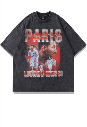 Lionel Messi t-shirt sportsman tee retro football top grey