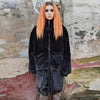 Long fleece coat faux fur hooded bomber long trench in black